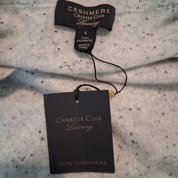 Charter Club Pure Cashmere Donegal Sweater With Shirttail Hem Size Large NWT - Picture 7 of 8